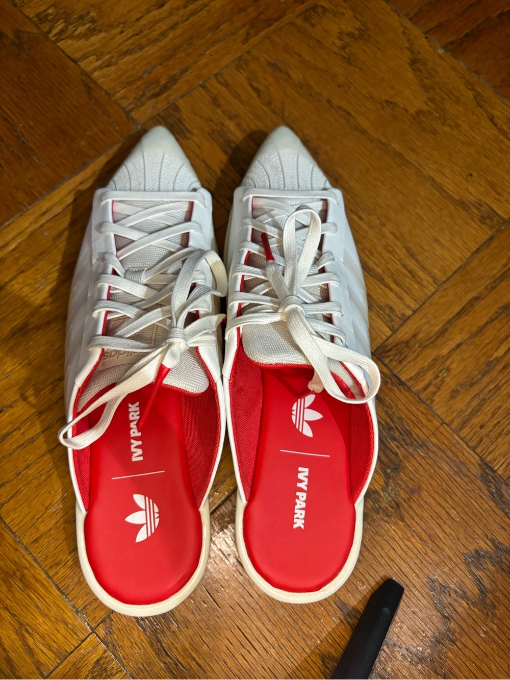 adidas White & Red Pointed Lace-Up Sneaker Mules - Picture 3 of 10